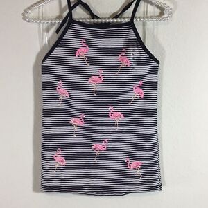 Justice Girl’s Flamingo Top Black White Stripe  Sparkle Flamingo Glitter Size 14